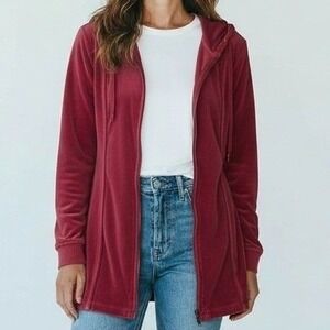 Cabi ‎ Jacket Women Medium Dark Pink Full Zip Velour Loungewear Hooded Style 148